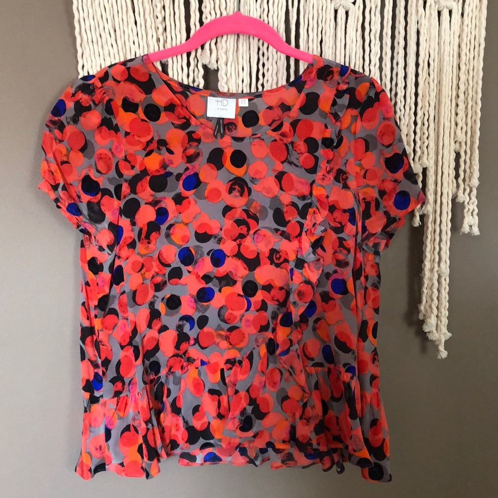 Anthropologie Grey and pink ruffle blouse